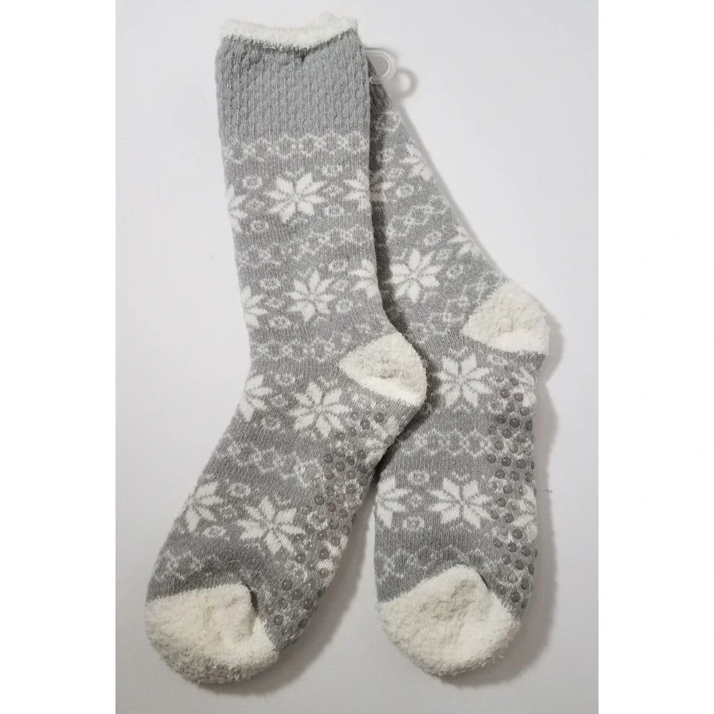 Cuddl Duds Socks Women 4-10 Double Layer Lounge Plush Non-Skid Bottoms‎ Gray NEW